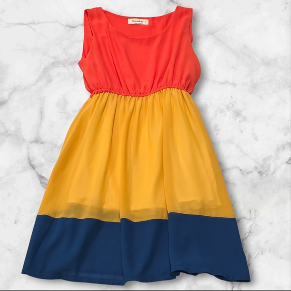 Eunishop Sleeveless Orange Yellow Blue Vacation Dress Size Medium (M) A120 - Picture 2 of 6